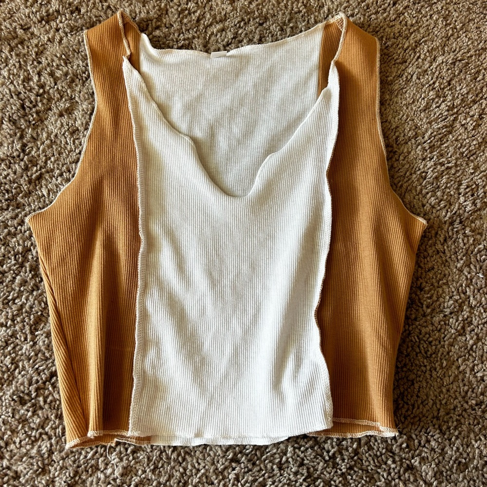 Tan and white crop top